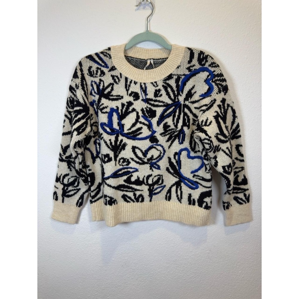 Anthropologie Sweater Womens PXS Petite Multicolor Heart Crewneck Pullover